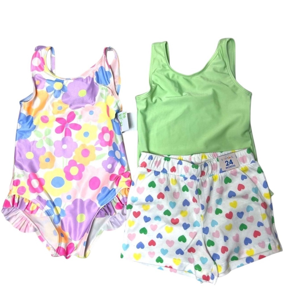 Toddlers Girls Bundle Ruffle Swimsuits And Shorts Spring Summer
